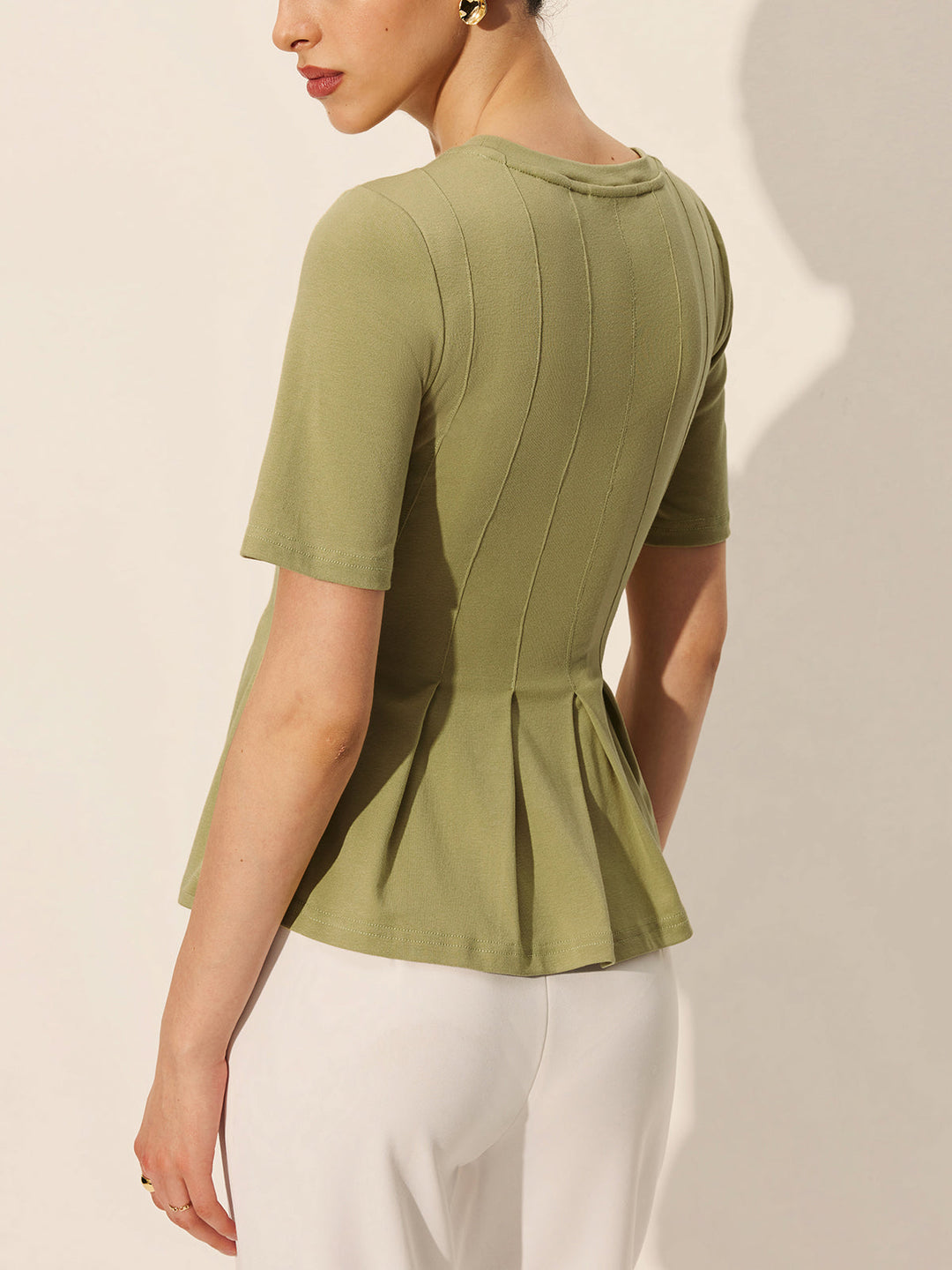 Pleated Peplum Ribbed Top