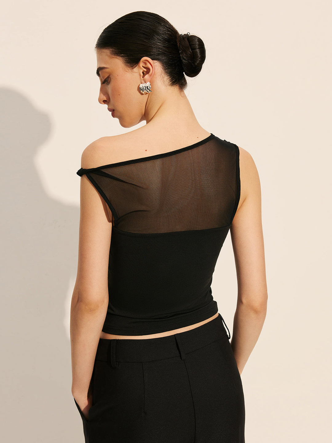 Sheer Panel One-Shoulder Top