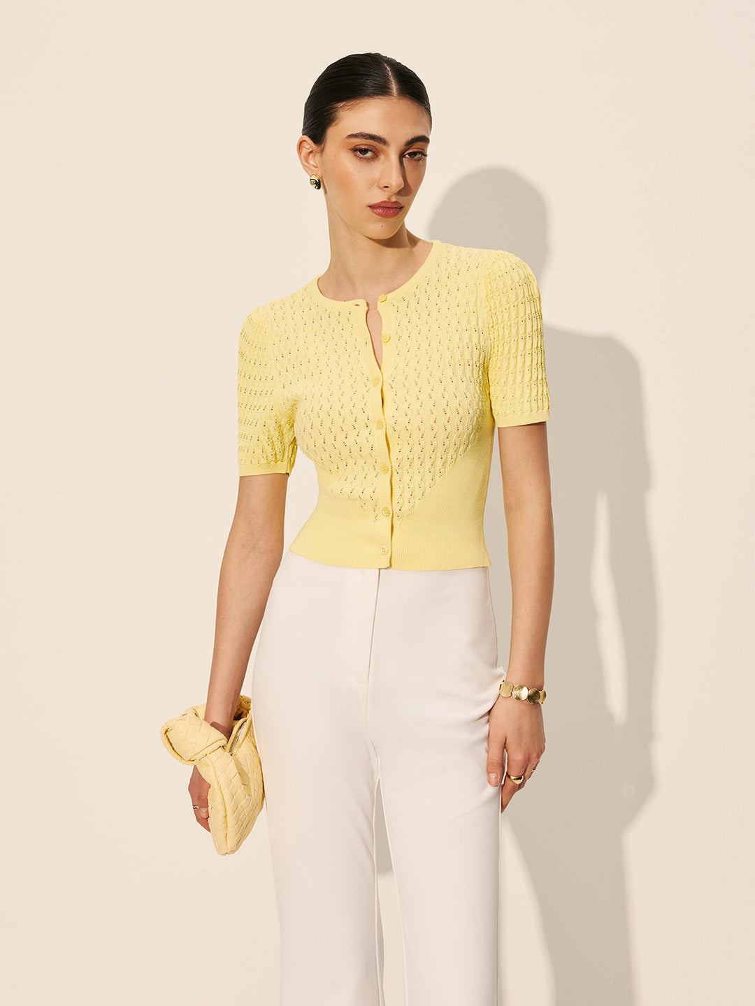 Hollow Knit Buttoned Top