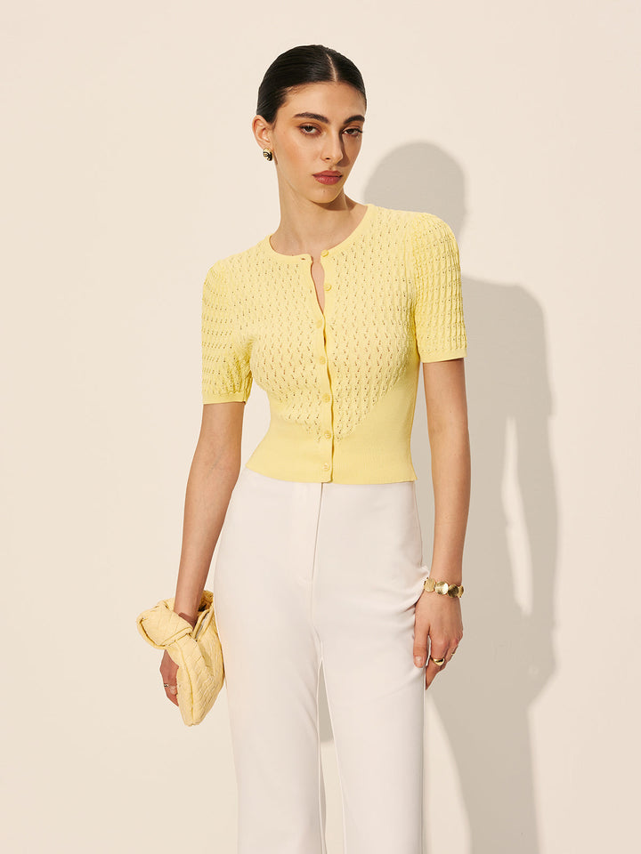 Hollow Knit Buttoned Top