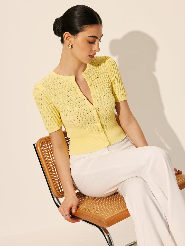 Hollow Knit Buttoned Top