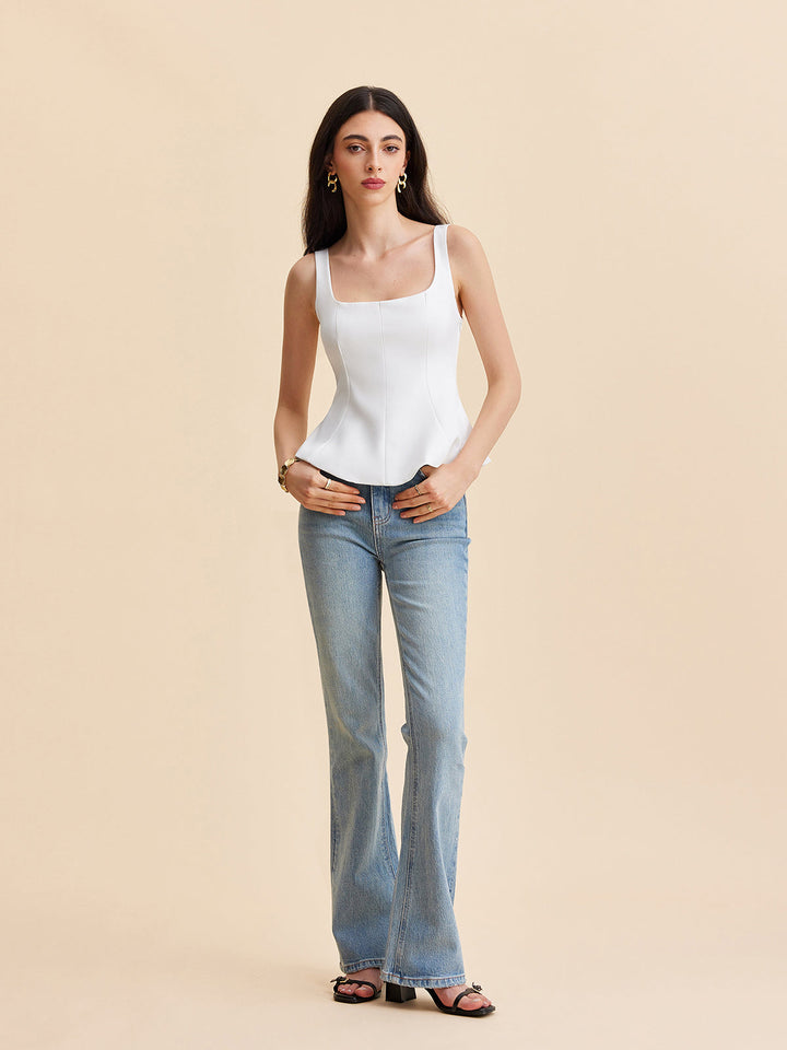 Square Neck Peplum Tank Top