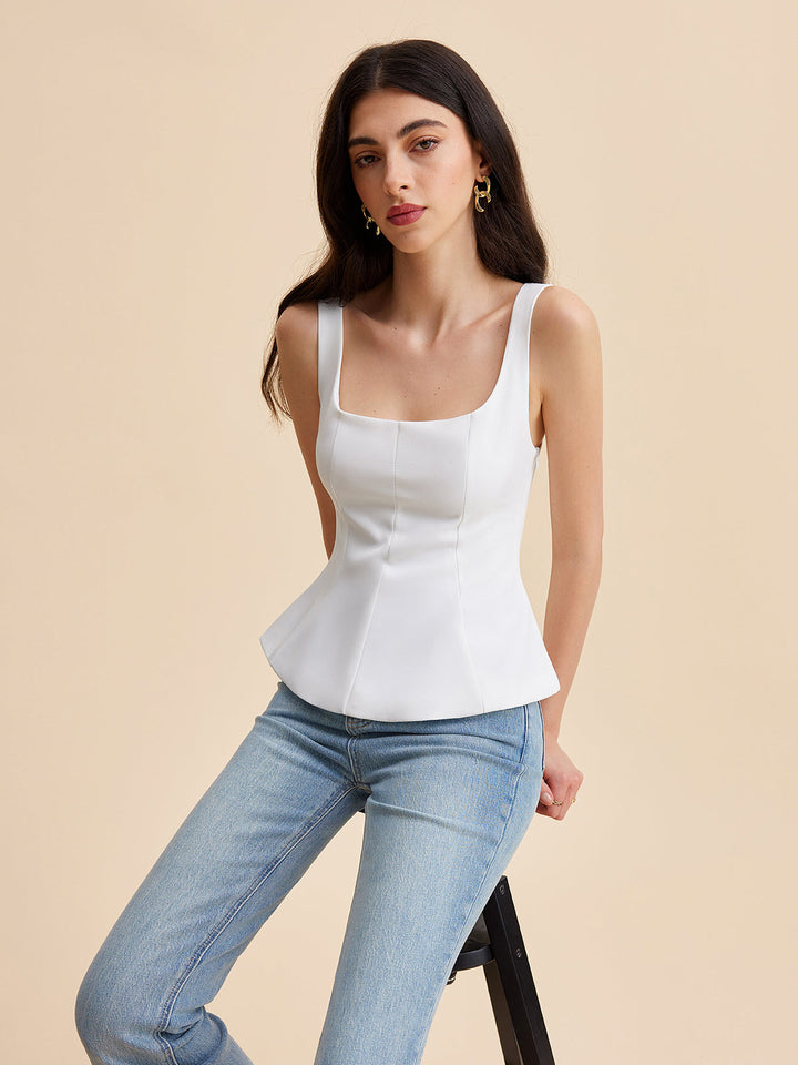 Square Neck Peplum Tank Top