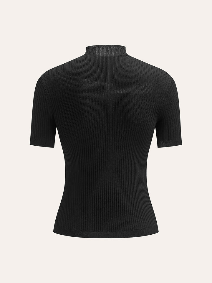 Semi-Sheer Ribbed Knit Top