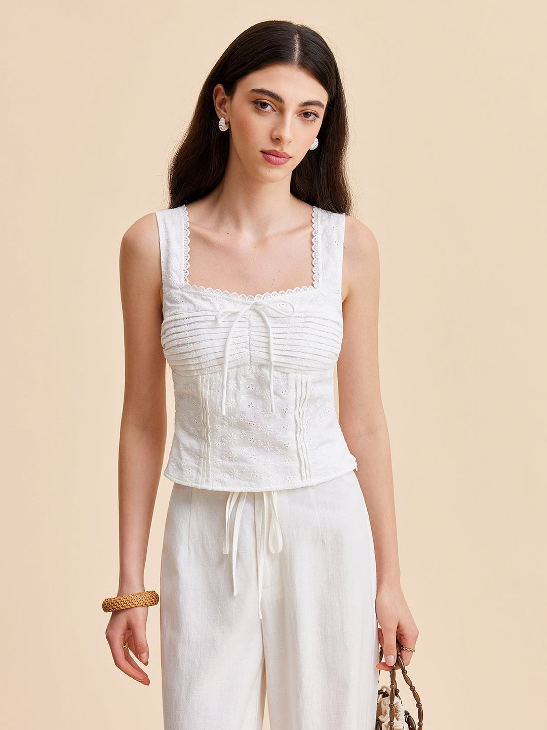 Pleated Cotton Zipper Tank Top