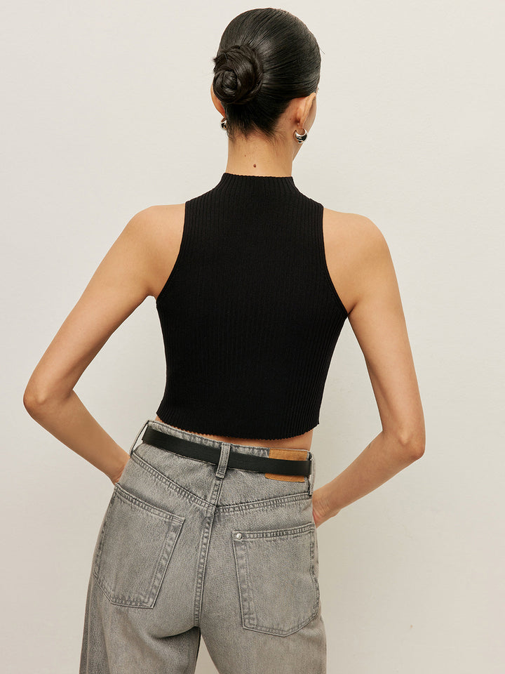 Ribbed Cross Halter Knit Top
