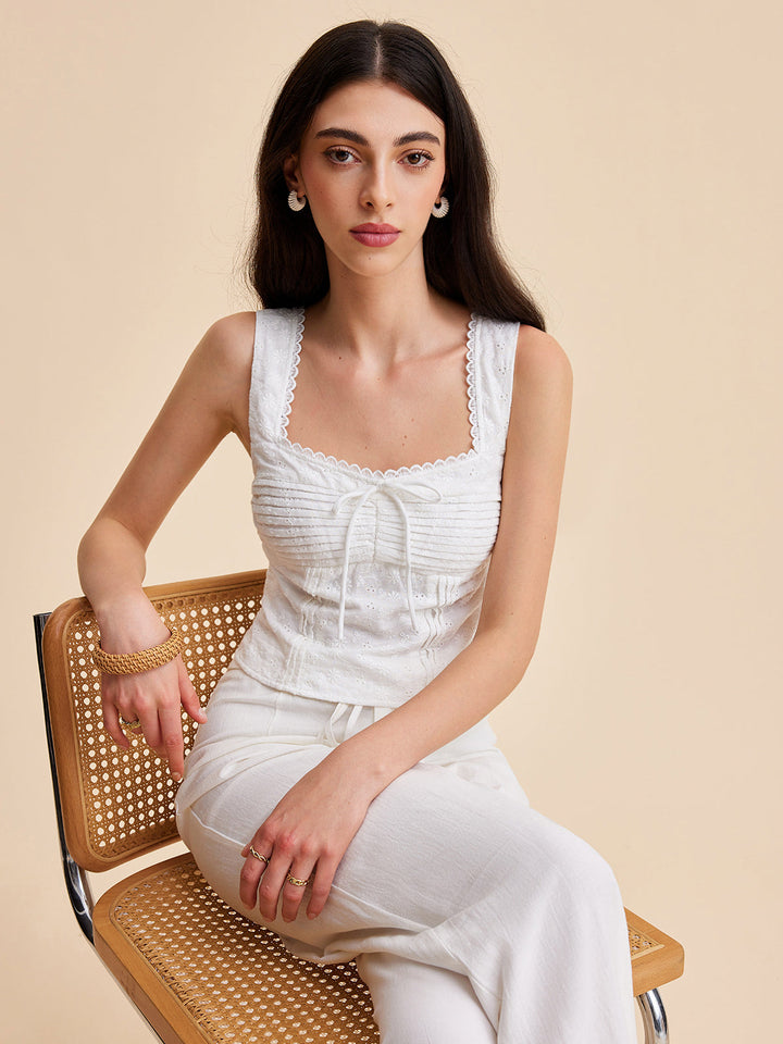 Pleated Cotton Zipper Tank Top