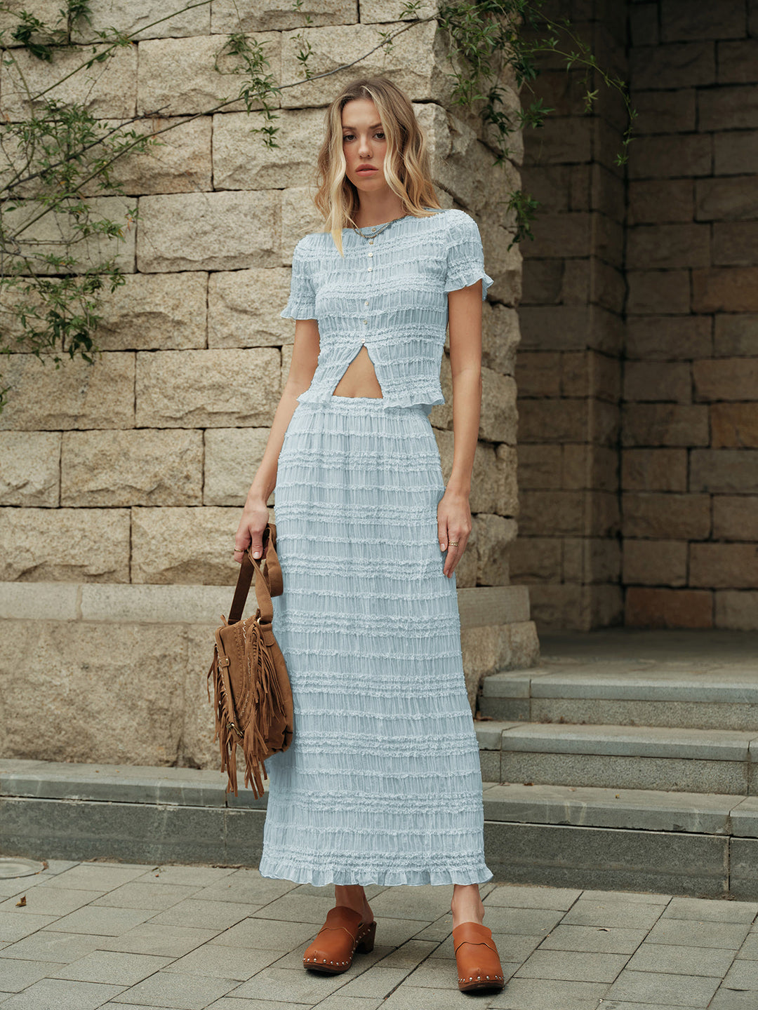 Ruffled Crop Top Skirt Set