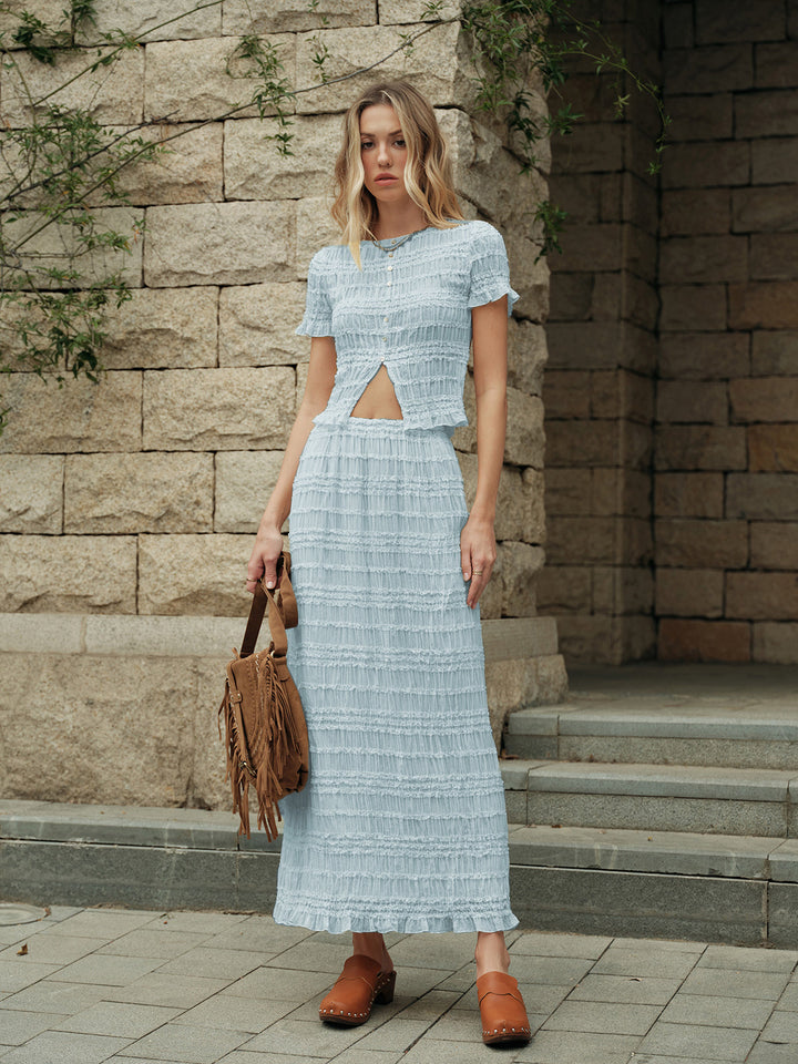 Ruffled Crop Top Skirt Set