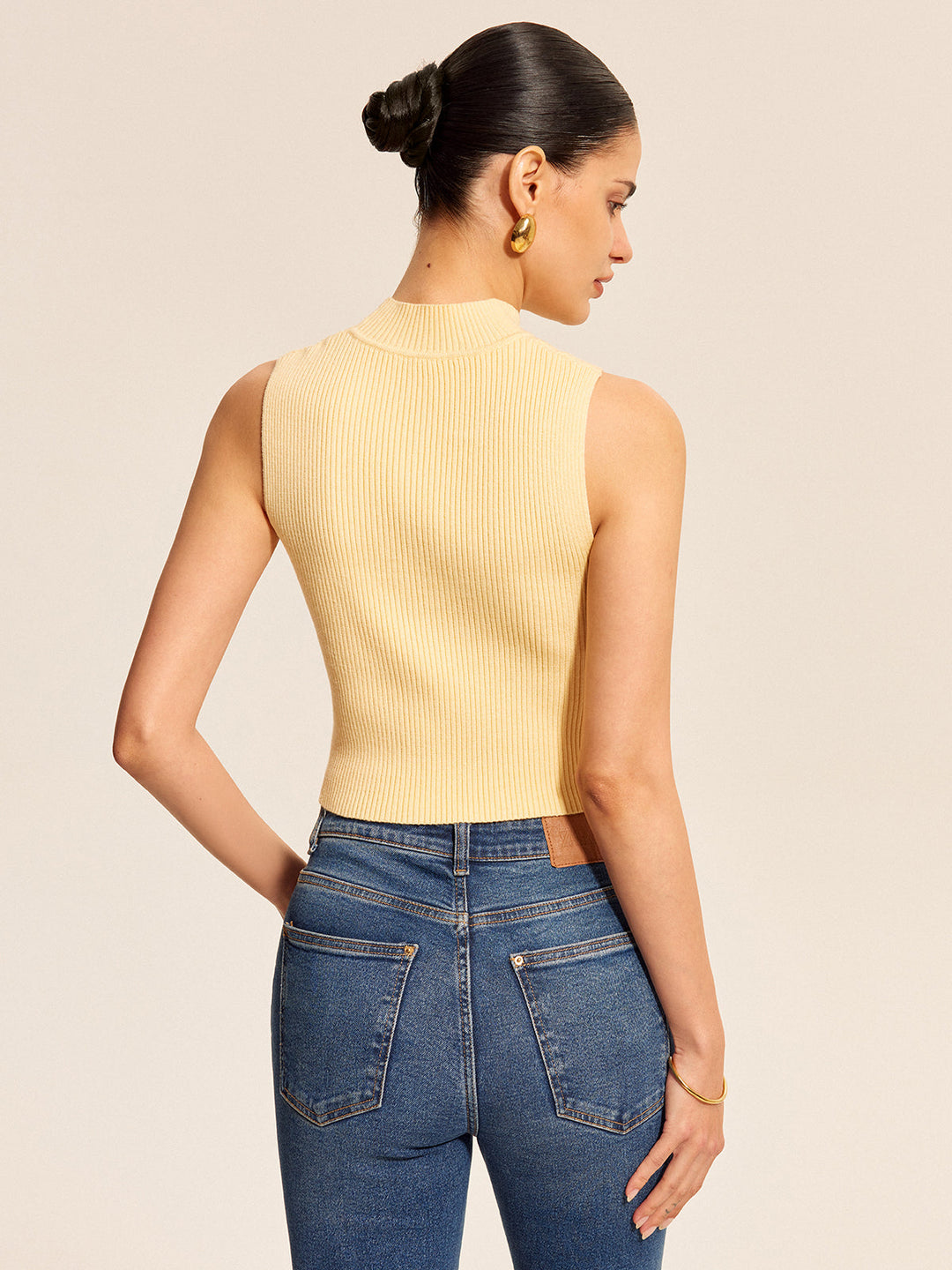 Ribbed Mock-Neck Top With Waist Chain Detail