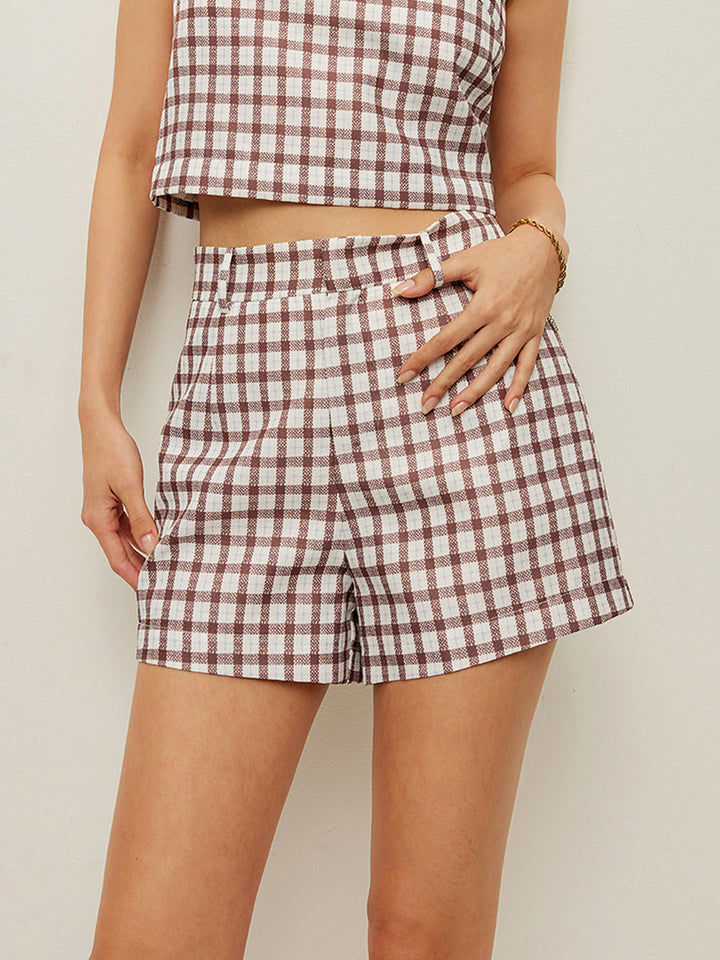 Checkerboard Sleeveless Crop Top With Shorts Set