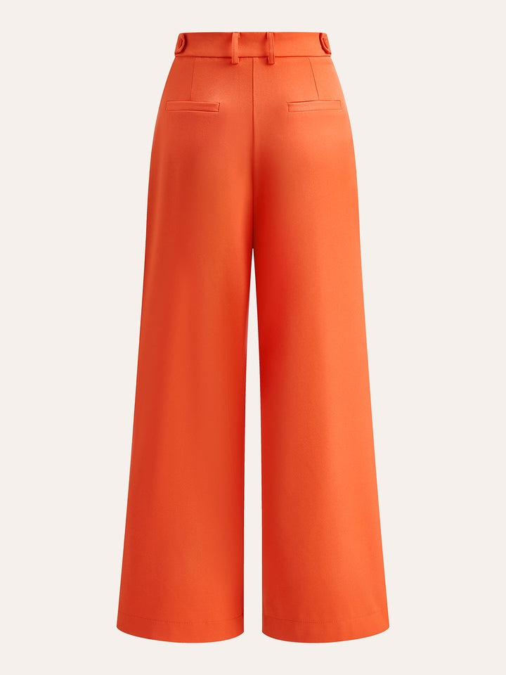 Mid-Waist Pleated Wide-Leg Pants