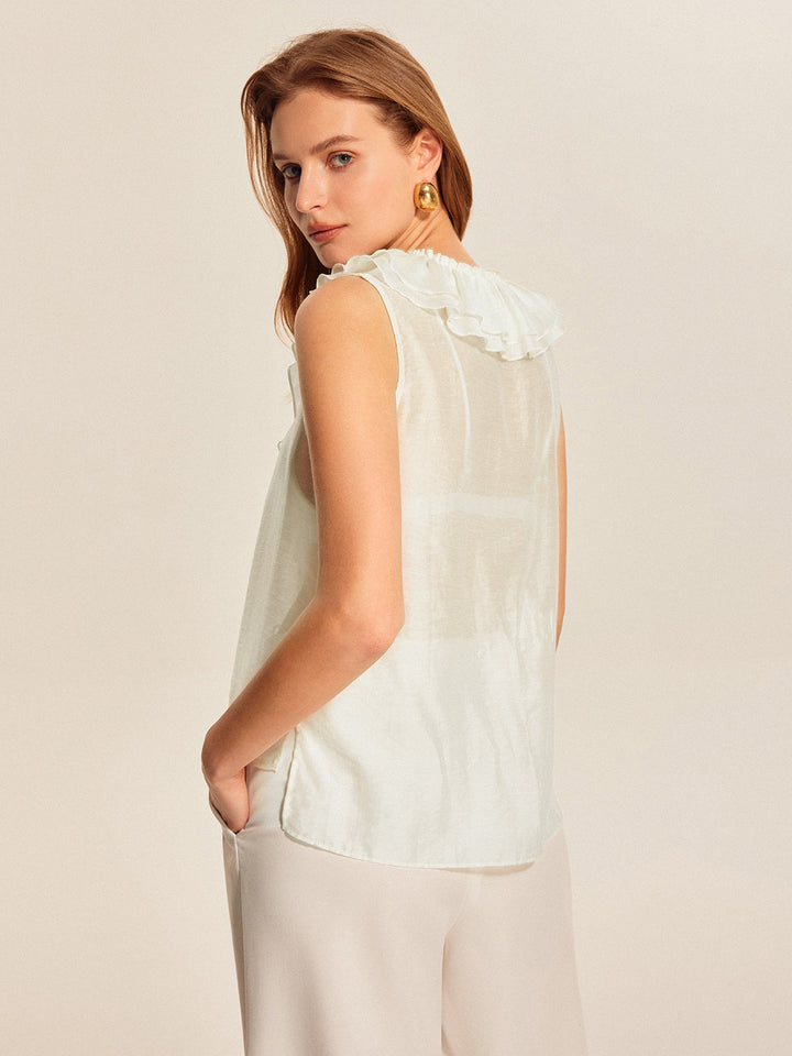 Semi-Sheer Ruffled Tie-Front Top
