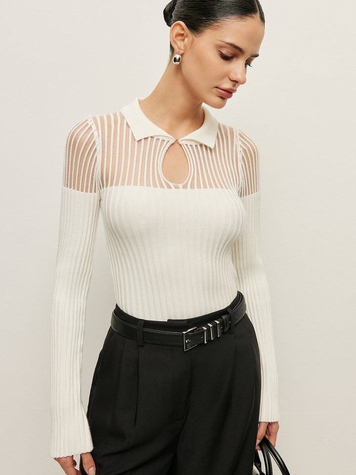 Ribbed Keyhole Collar Top