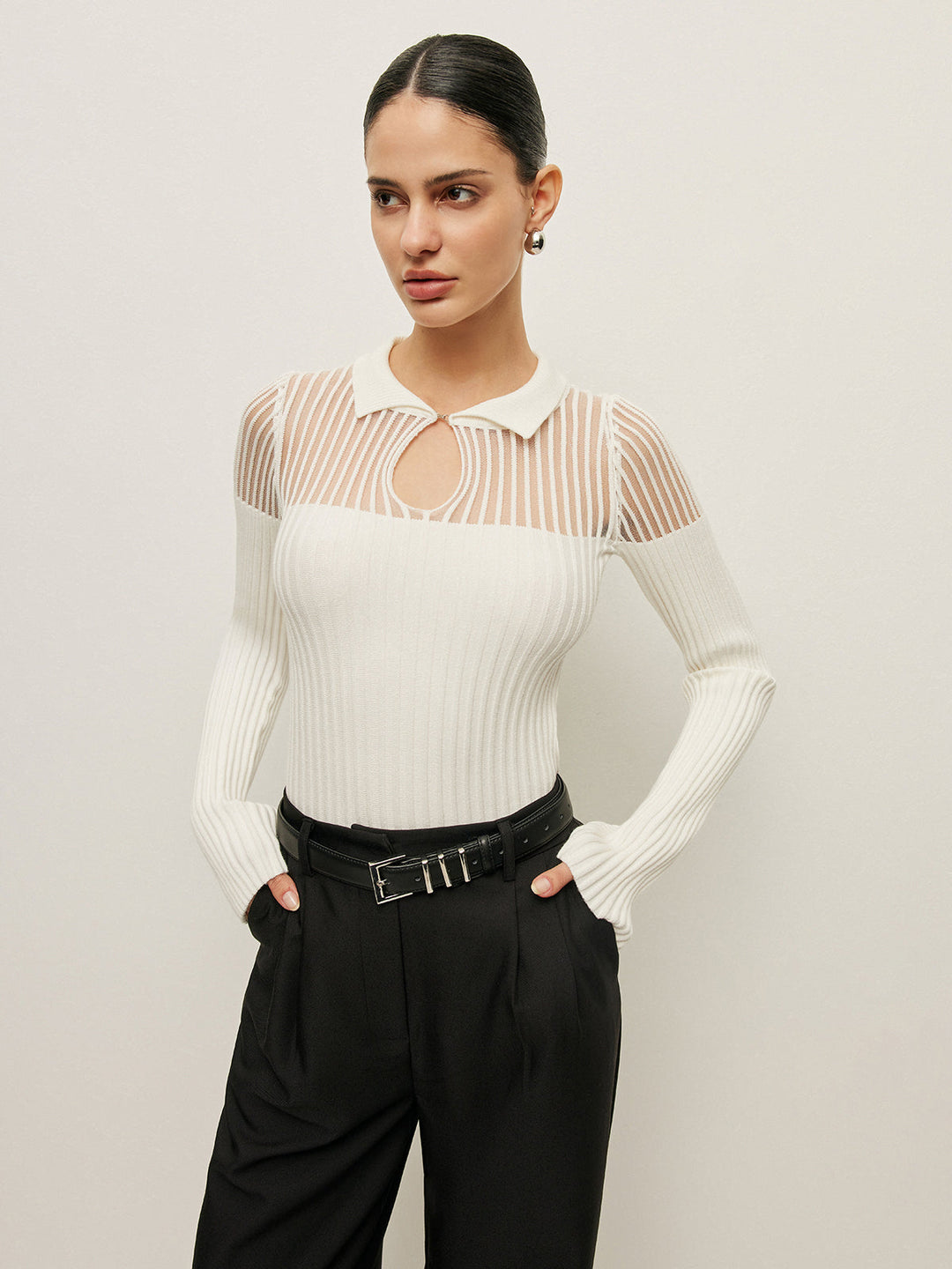 Ribbed Keyhole Collar Top
