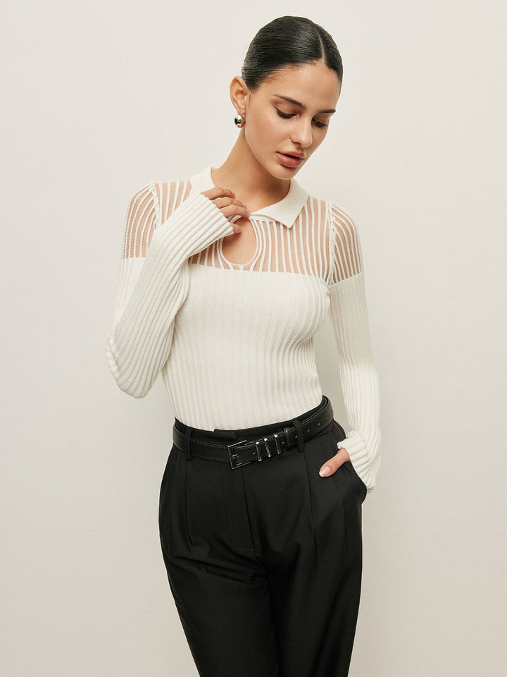 Ribbed Keyhole Collar Top