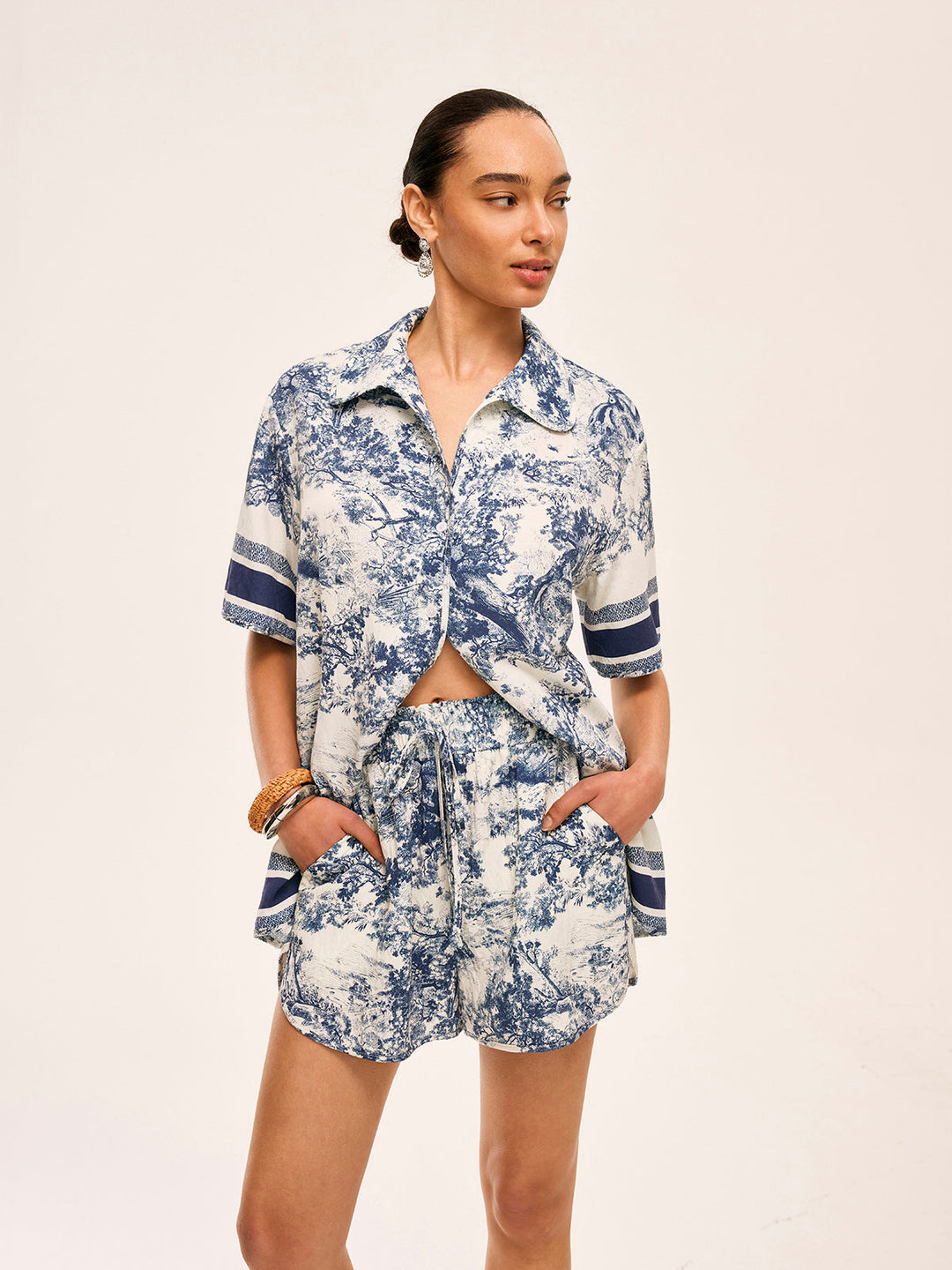 Printed Contrast Trim Shorts Sets