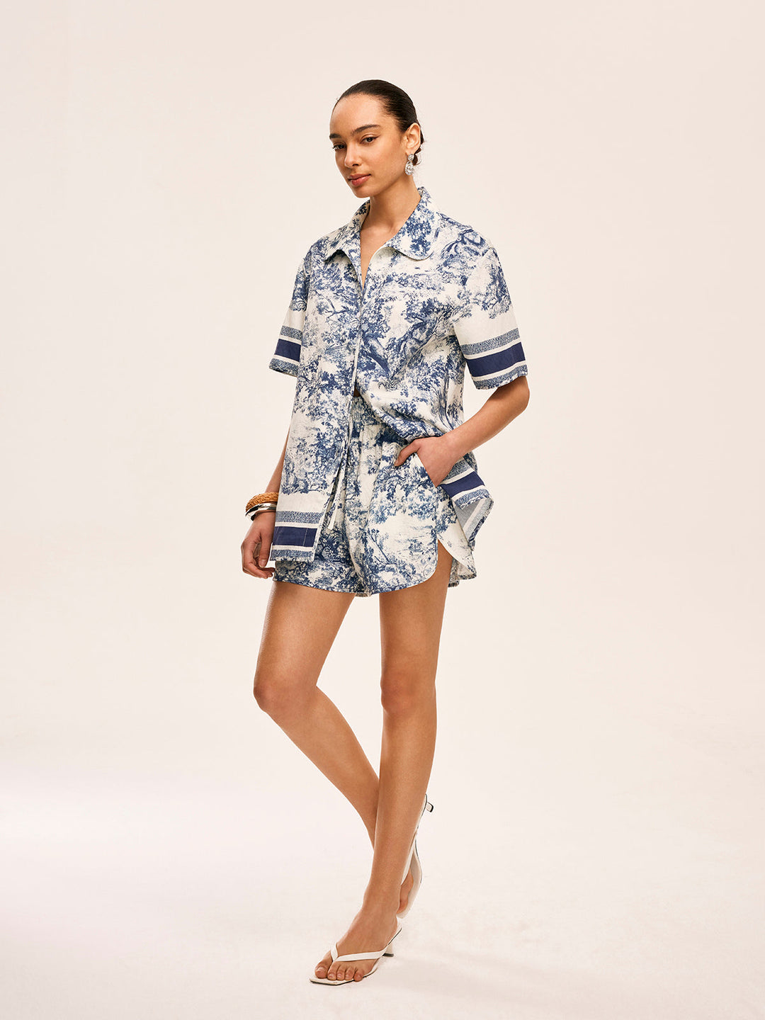 Printed Contrast Trim Shorts Sets
