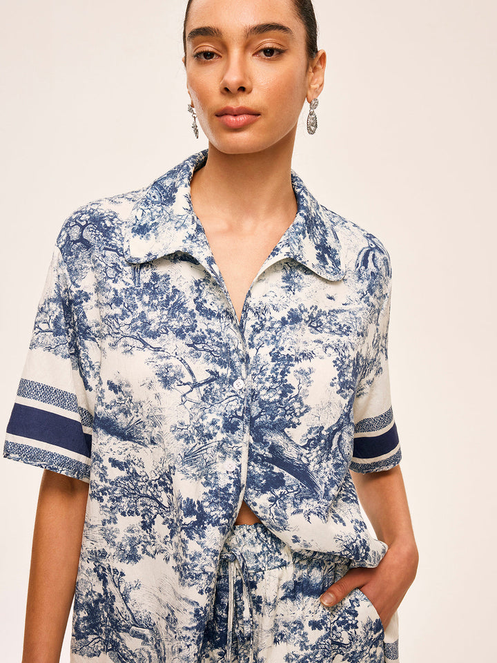 Printed Contrast Trim Shorts Sets