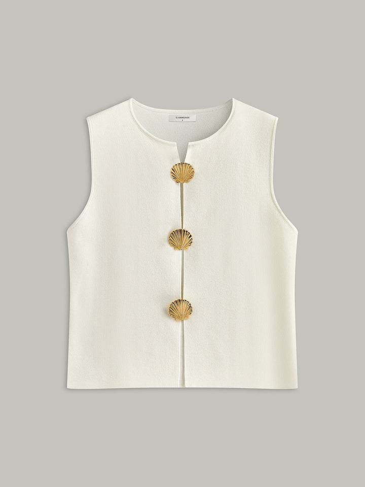 Shell Button Detail Sleeveless Top