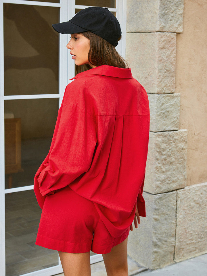 Cotton Pockets Drawstring Shorts Set