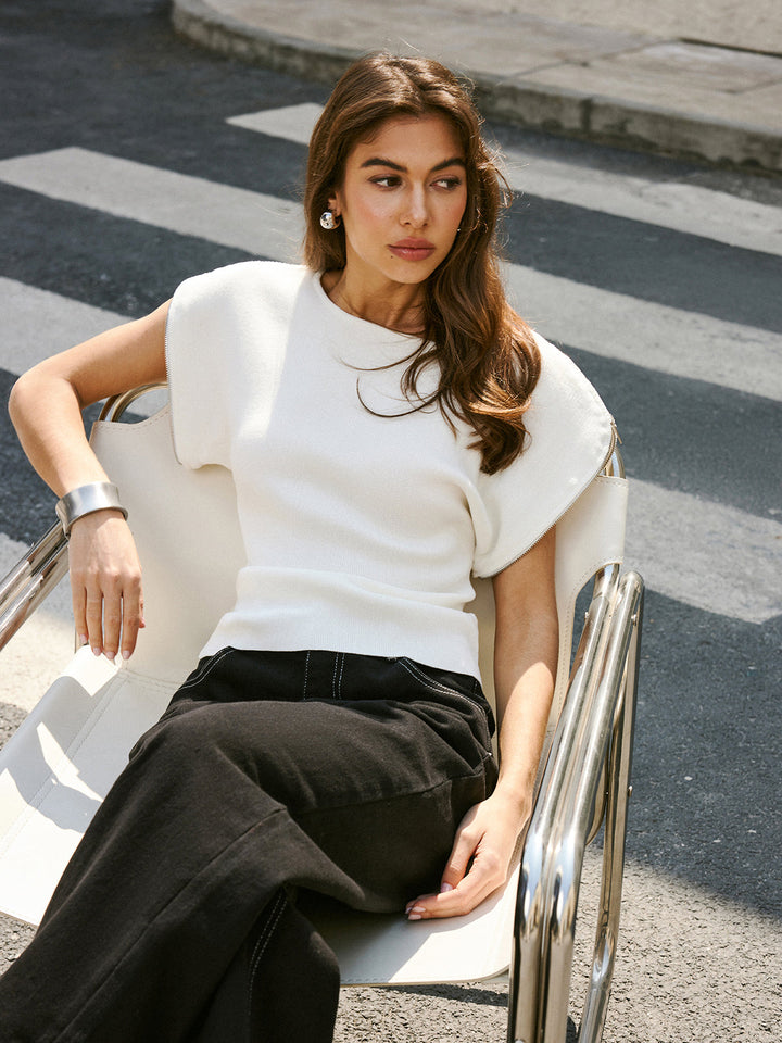 Short-Sleeve Ribbed Knit Top