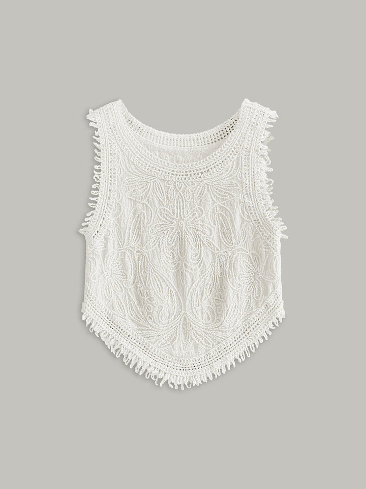 Semi-Sheer Crochet Lace Floral Detail Tank Top