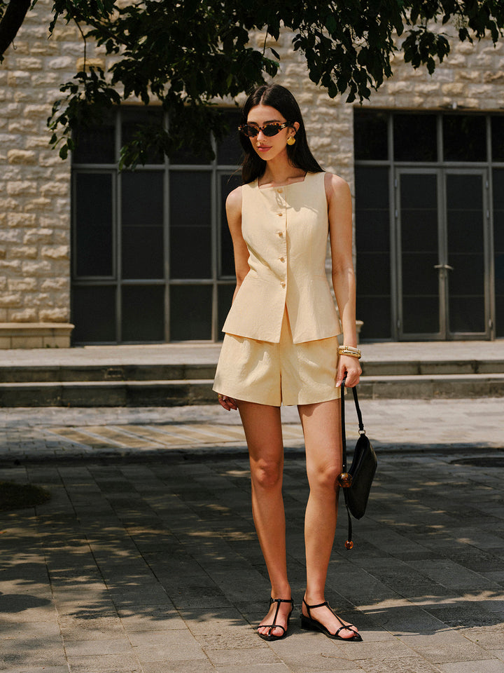 Cotton & Linen Pocket Detail Shorts Set