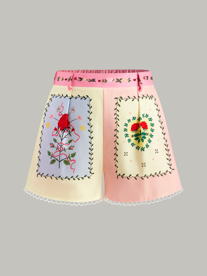 Belted Floral Print Shorts Set