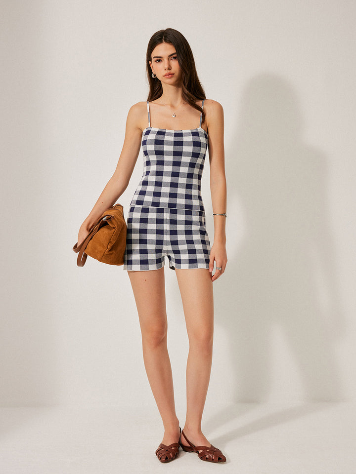 Checkerboard Knit Shorts Set