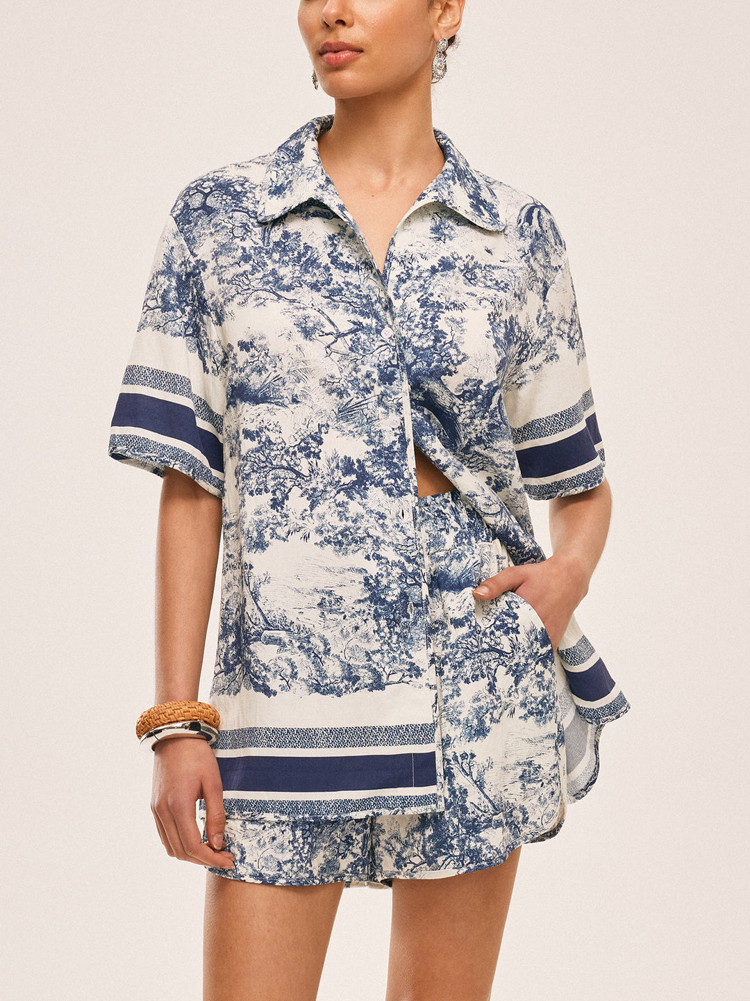 Printed Contrast Trim Shorts Sets