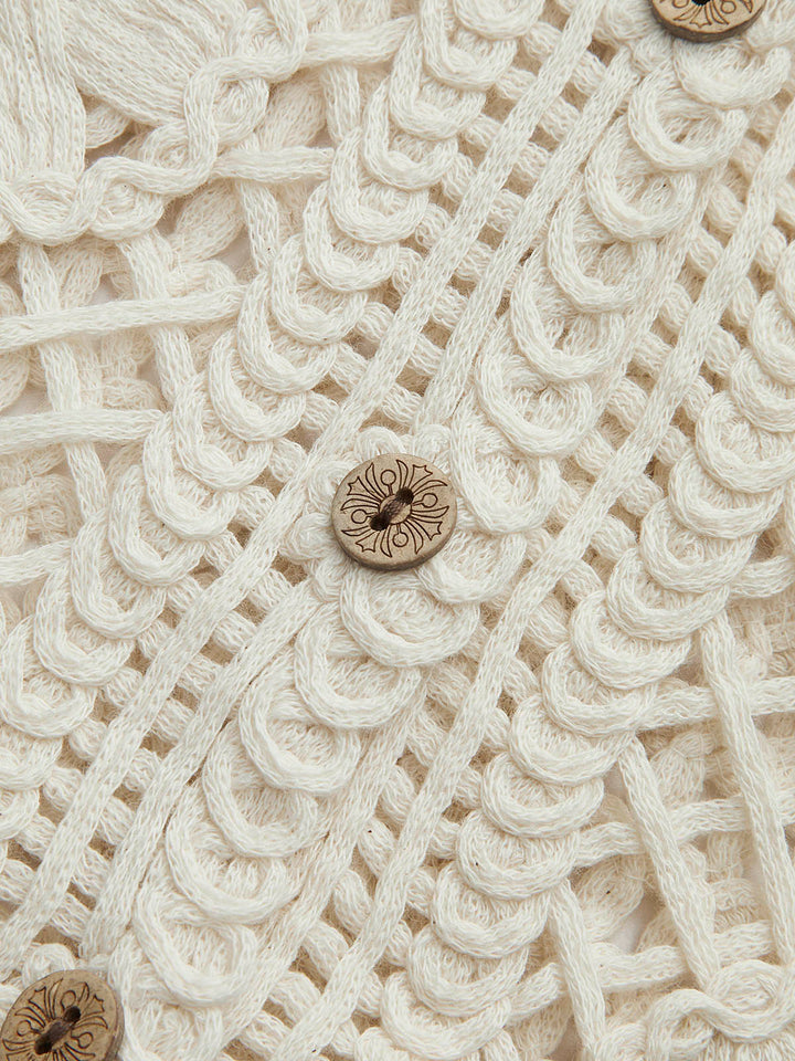 Semi-Sheer Jacquard Cut-Out V-Neck Tank Top