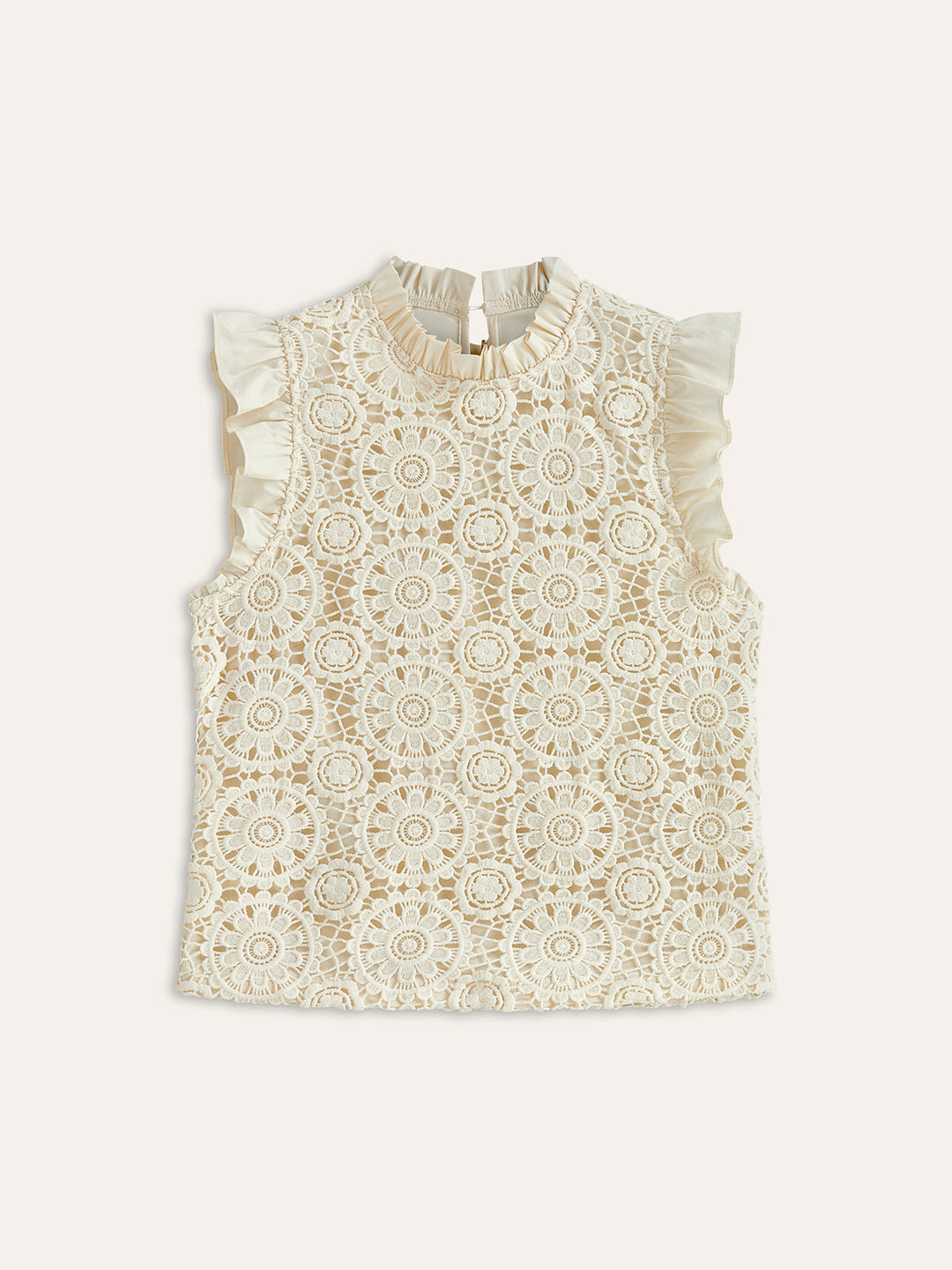Sleeveless Crochet Lace Top With Ruffle Trim