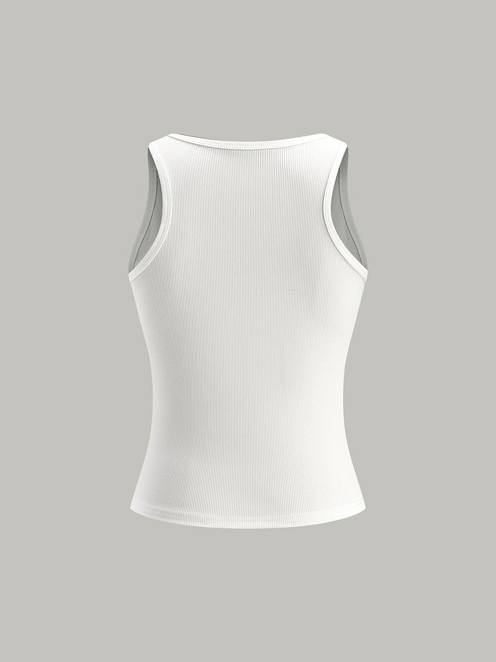 Ribbed Knit Top With Metal Detail