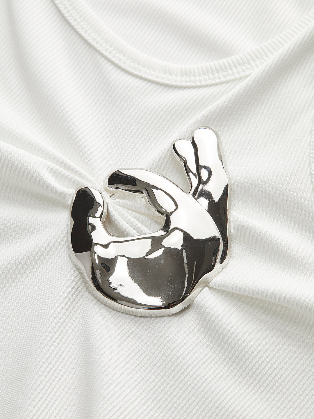 Ribbed Knit Top With Metal Detail