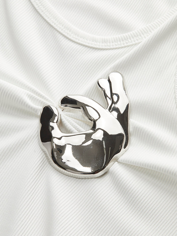 Ribbed Knit Top With Metal Detail