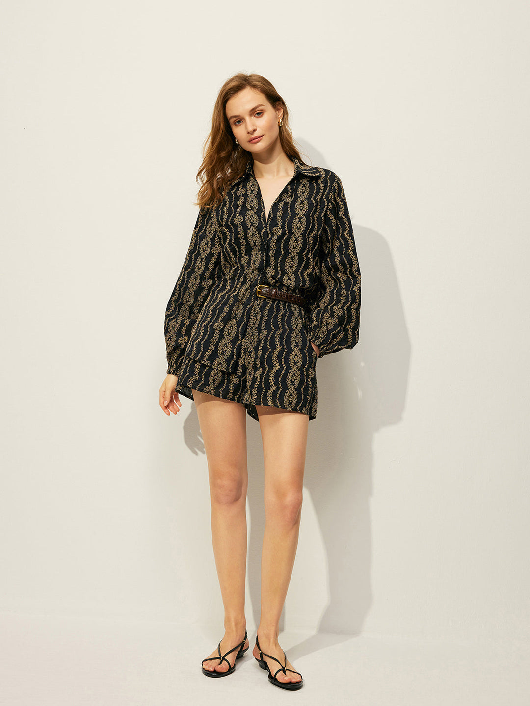 Printed Shirt Shorts Set Without Belt