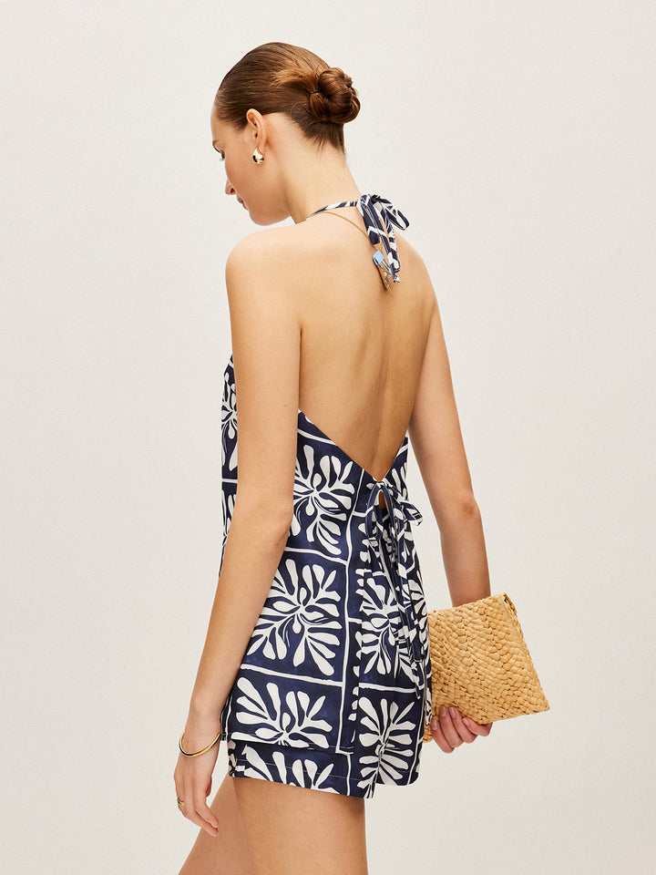 Floral Print Halter Top With Shorts Set