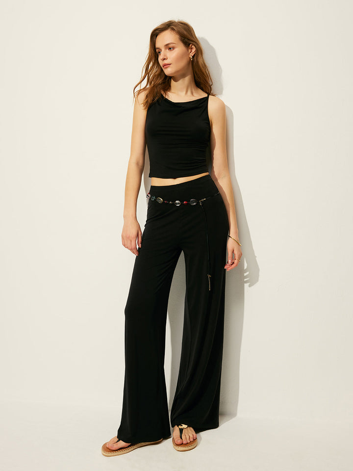 Sleeveless Top Pants Set Without Belt