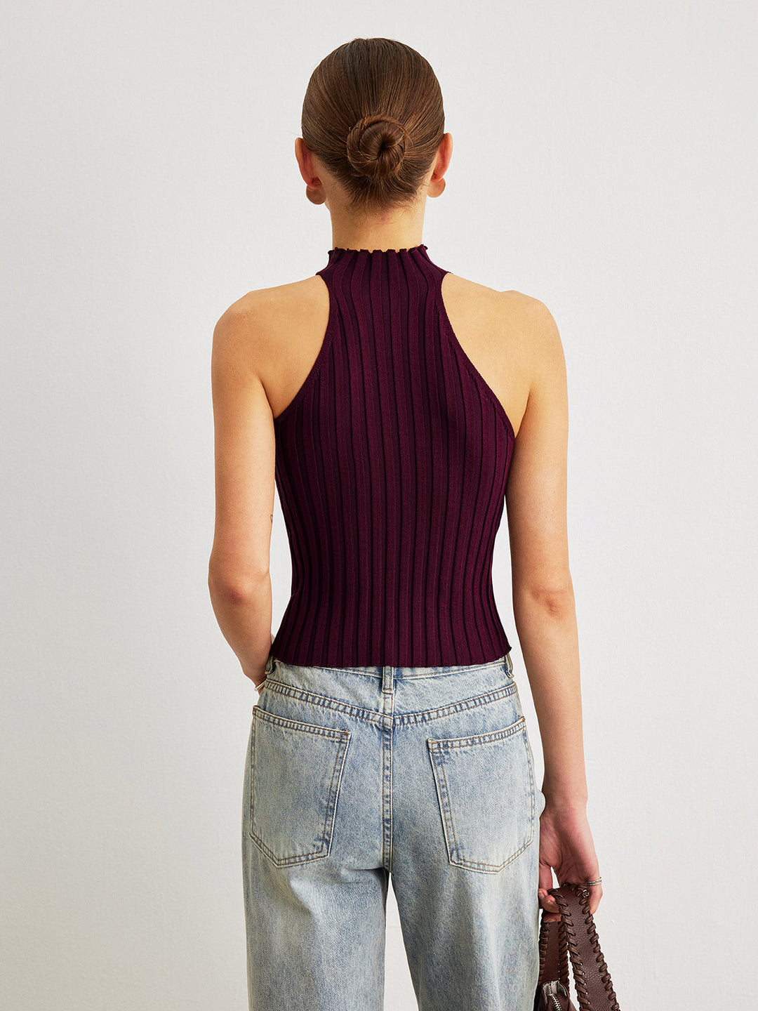 Ribbed Knit High-Neck Top
