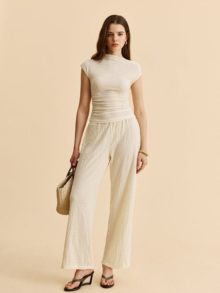 Textured Top With Wide-Leg Pants Set