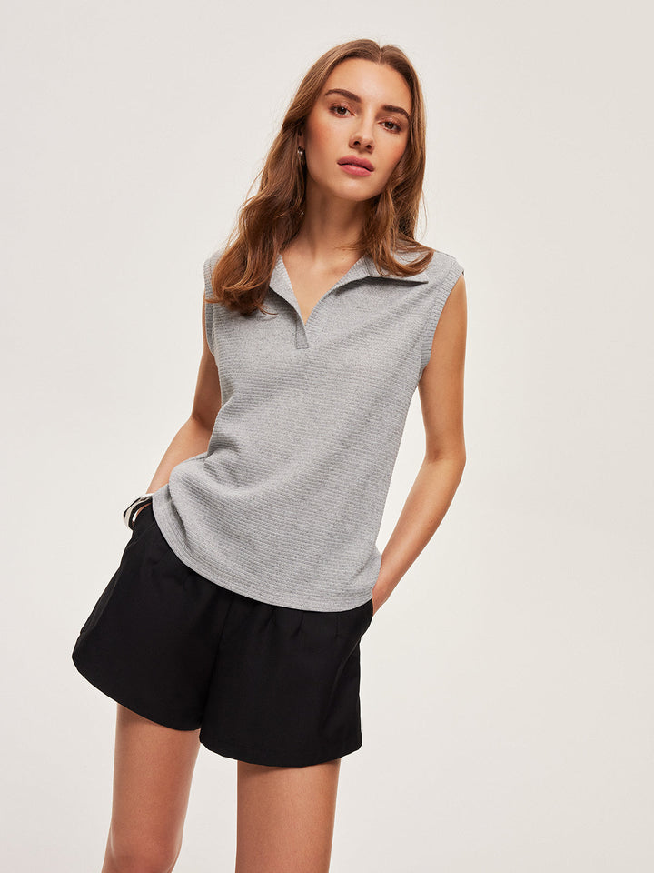 Ribbed Knit Polo Top