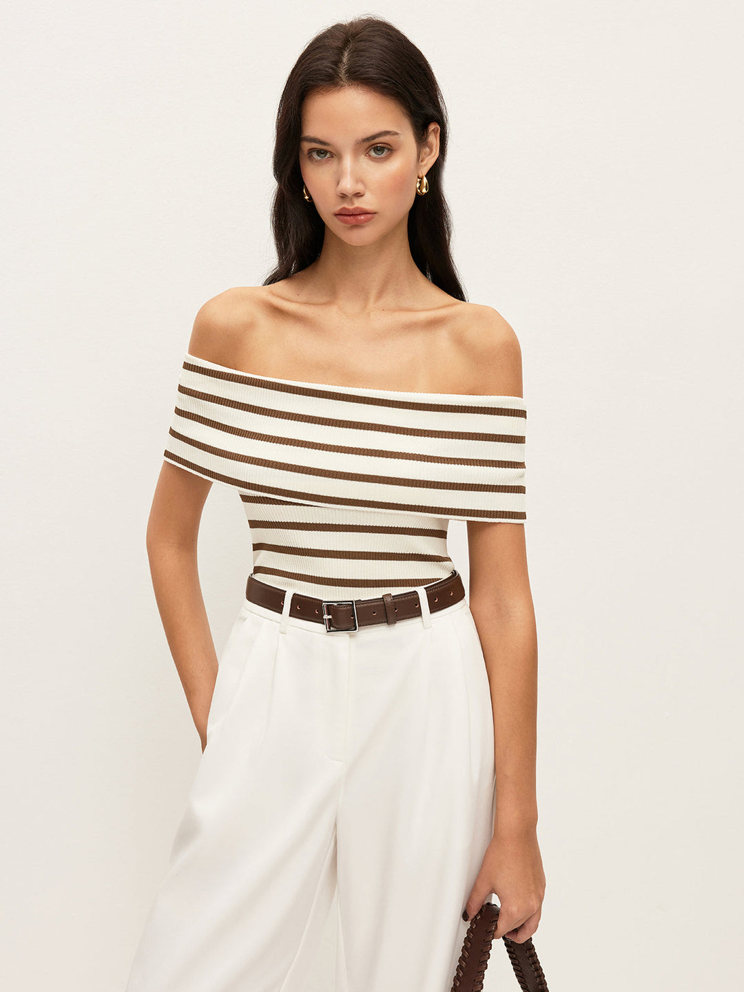 Striped Off-Shoulder Ribbed Top