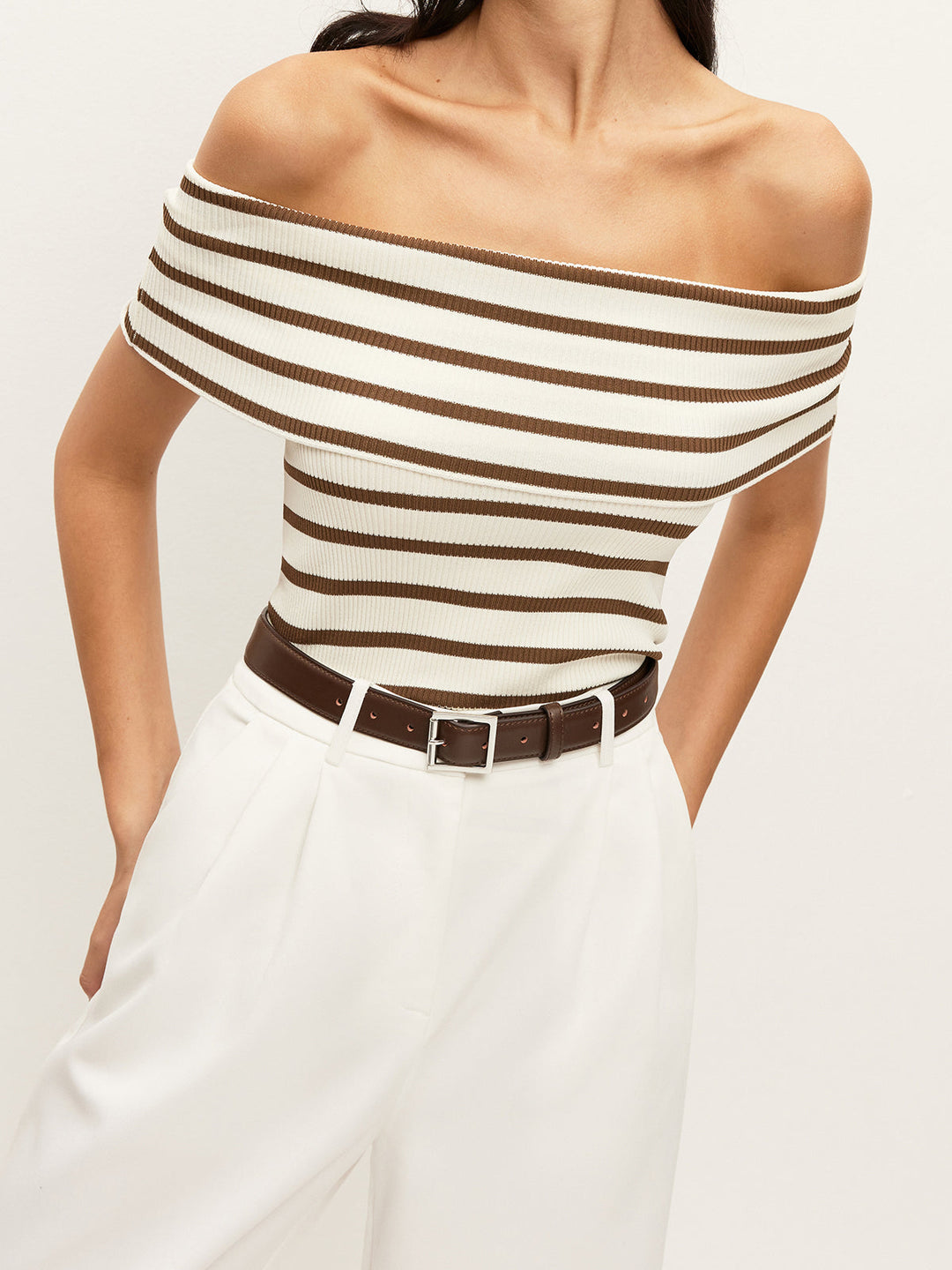 Striped Off-Shoulder Ribbed Top