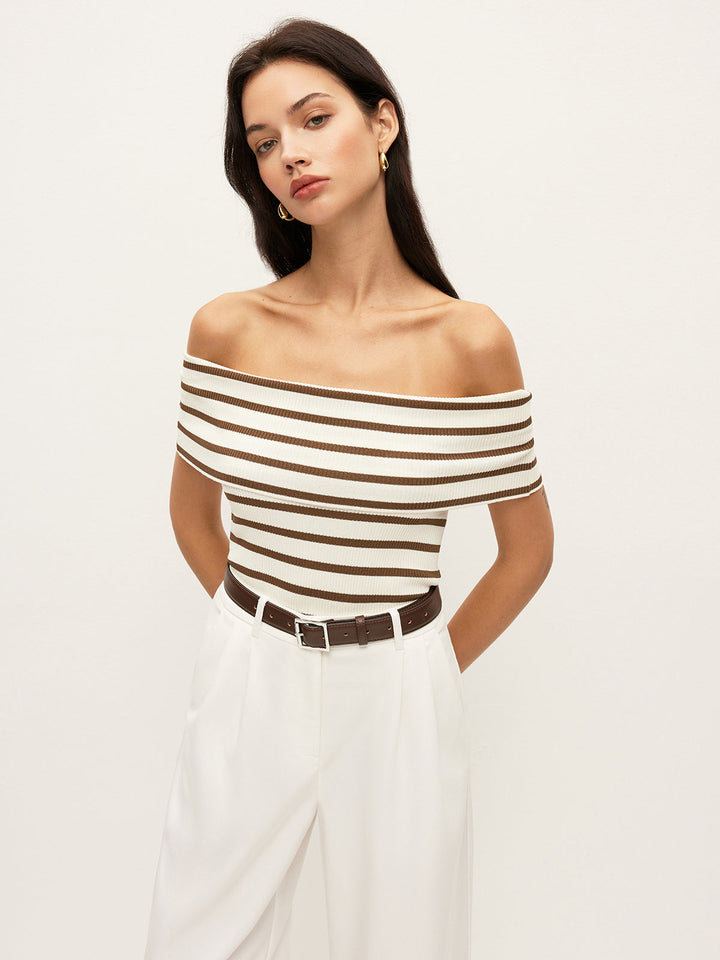 Striped Off-Shoulder Ribbed Top