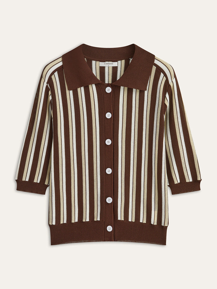 Striped Button-Down Knit Top