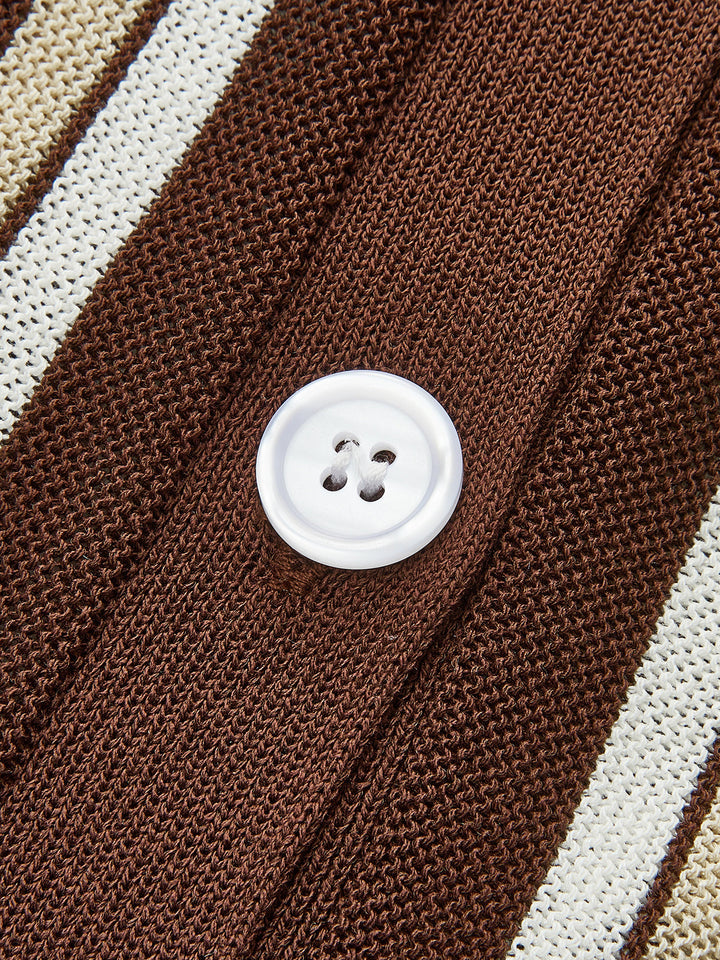 Striped Button-Down Knit Top