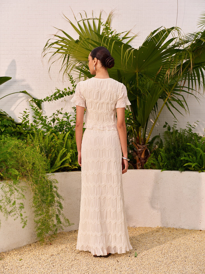 Short Sleeve Buttoned Crop Top With Skirt Set