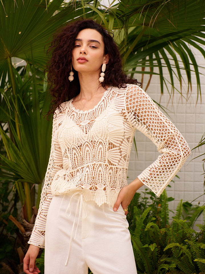 Sheer Cotton Crochet Knit Top