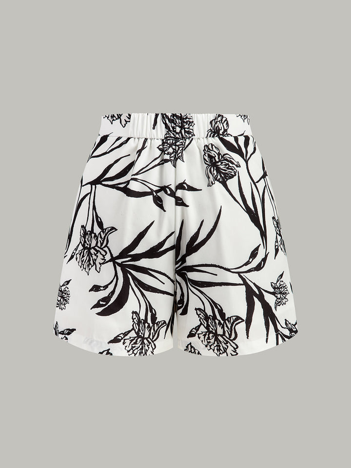 Floral Print Peplum Top With Shorts Set